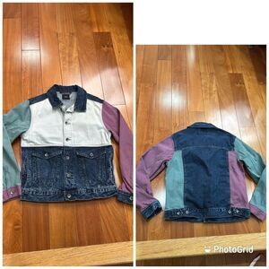 BDG Colorblock Denim Jacket - Blue, White, Green, Purple